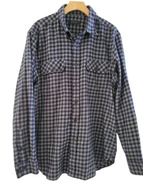 UNIS Japanese Fabric Mens Blue Gray Flannel Shirt size XL Button front Portugal